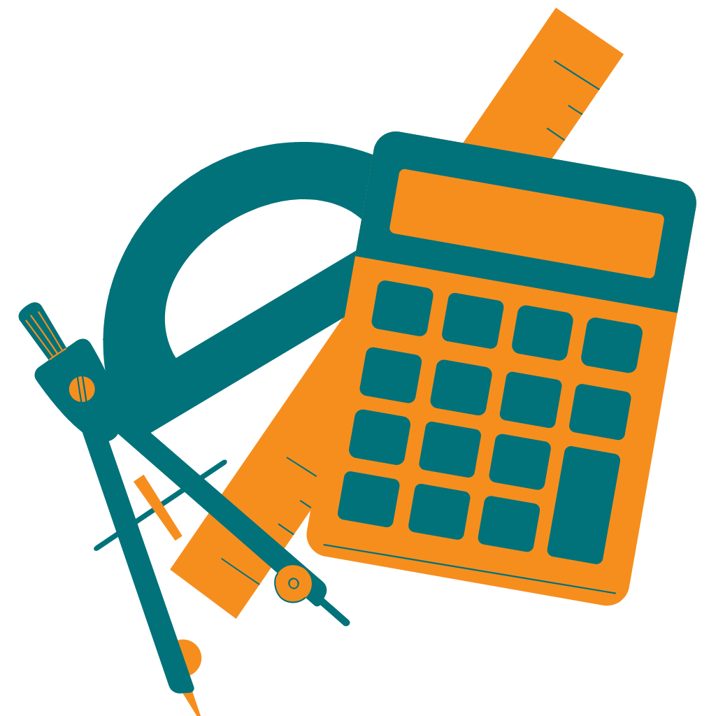 Mathematics illustration with calculator and measuring tools